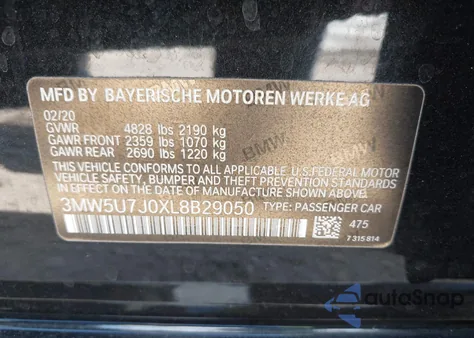 2020 BMW 3 Series M340I из США, поврежденный, VIN 3MW5U7J0XL8B29050